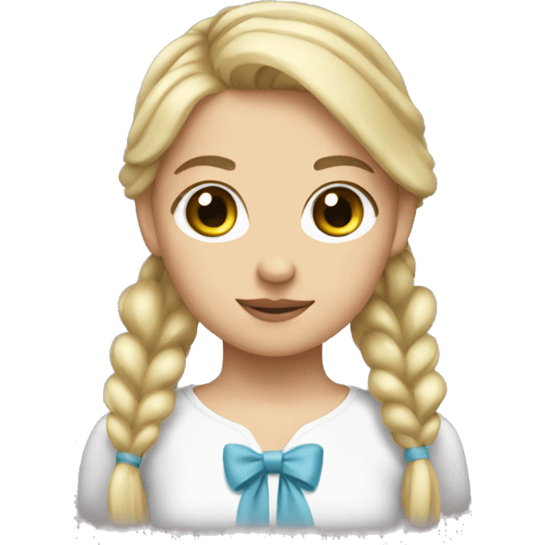 blonde girl with pony tail and a bow holding it emoji