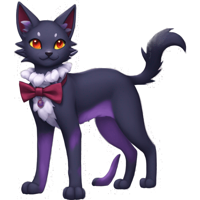 cool cartoon anthro edgy distinguished ethereal elegant beautiful fantasy black purple red ethereal fantasy nargacuga-Noivern-cat-Fakemon collar harness bow tie full body emoji