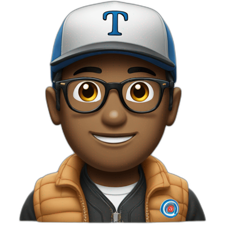 thomas the tank engine wearing black baseball cap and thick glasses emoji