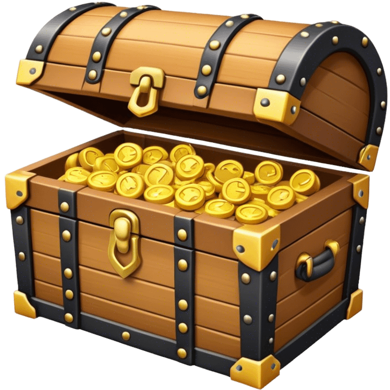 Clash of Clans aesthetic: Cinematic Playful Pixel 3D Treasure Chest Portrait Emoji, rendered in a 3D vector-style similar to standard emojis with minimal shading and bold, simplified shapes. A compact, distinct form with signature details, softly glowing with a pixelated adventure charm. Simplified yet unmistakably iconic, highly detailed and consistent, glowing with a soft radiance and high shine. Stylized with a touch of classic pixel-art charm and a soft glowing outline, capturing the essence of a beloved gaming relic with a friendly, playful manner! emoji