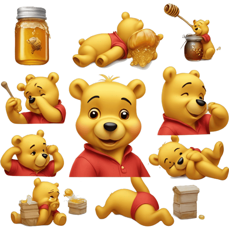 Winnie the pooh in red shirt eating honey emoji