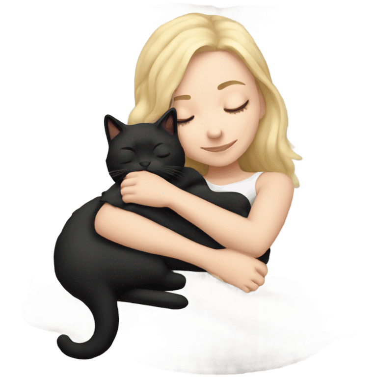 White girl blonde hair sleeping with a black and white kitty emoji