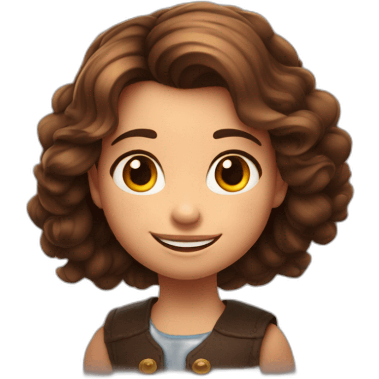 Rostro de niña con el pelo oscuro y con el pelo recogido en una coleta. Sonriente. Estilo pixar. Con el nombre de Olivia en la parte superior con letras disney emoji