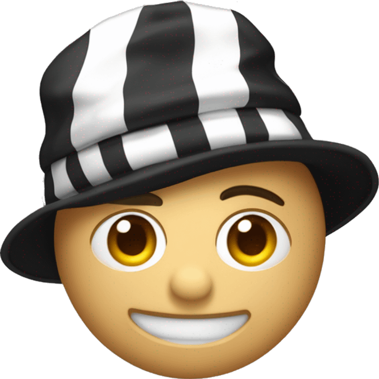 un ladrón de camisa de rayas negra y blancas y tiene un  gorro de rayas negra y blancas con un saco en la espanda emoji