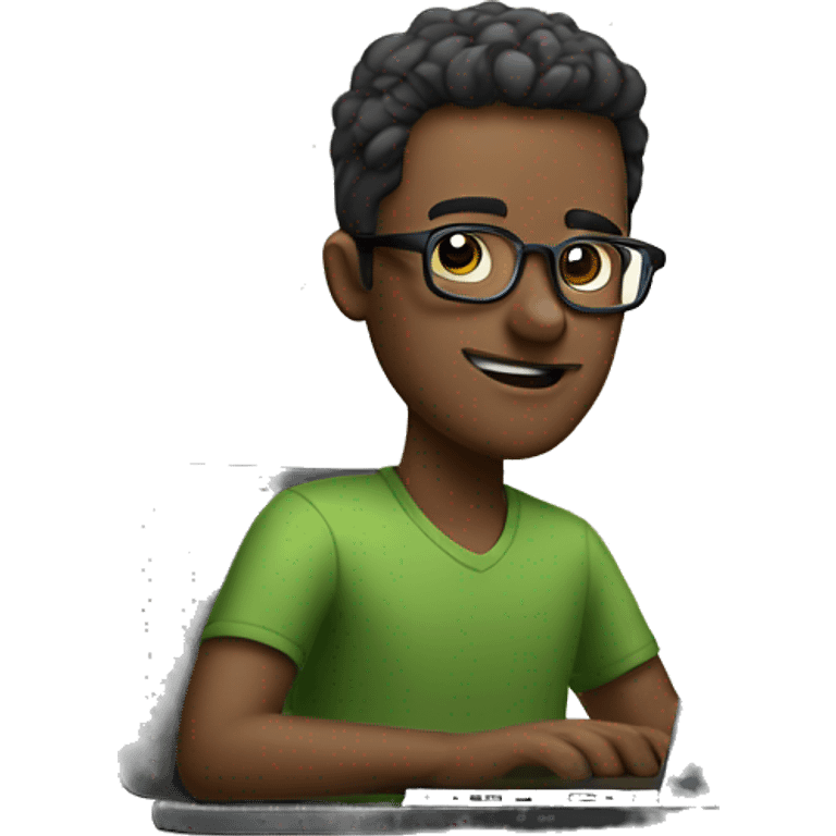 A guy working on a laptop with glasses emoji