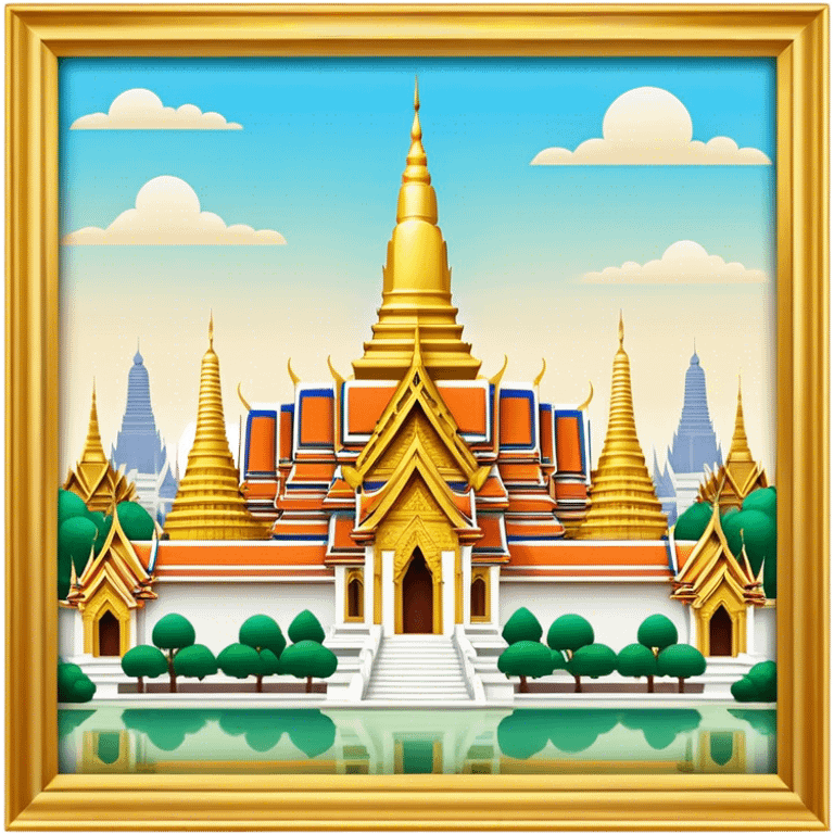 Cinematic Realistic Grand Palace Bangkok Landmark Emoji, showcasing the opulent golden spires, intricate Thai architecture, and the Emerald Buddha Temple set within a vibrant, manicured courtyard. emoji