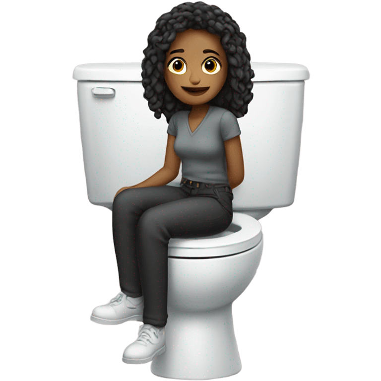 Erin sitting on the toilet with clothes on emoji