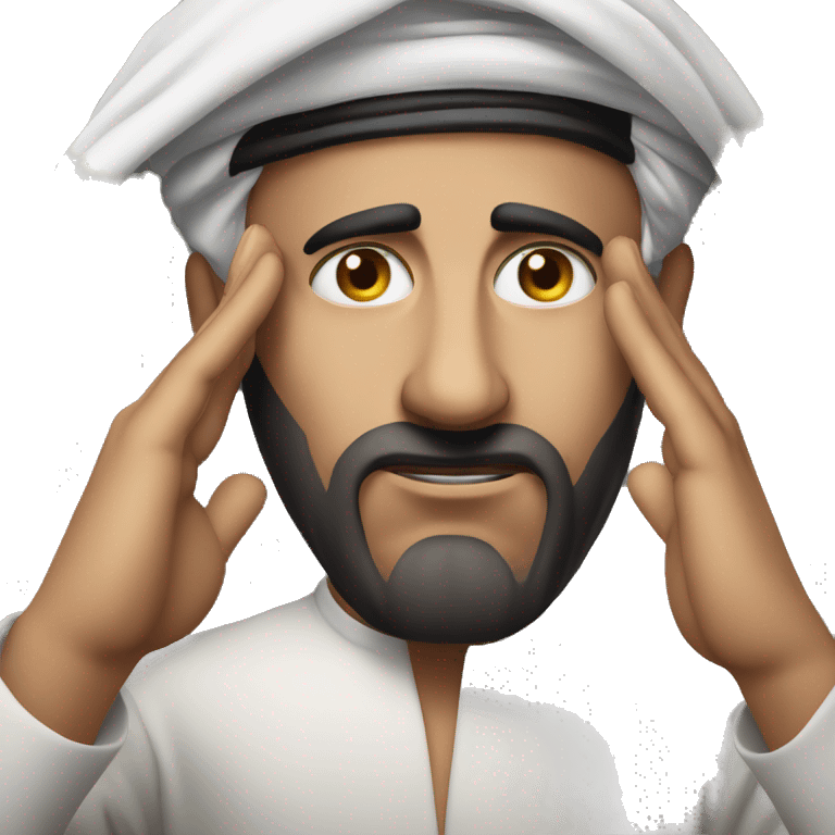 Arab holding his head with his hands photorealistic serious emoji