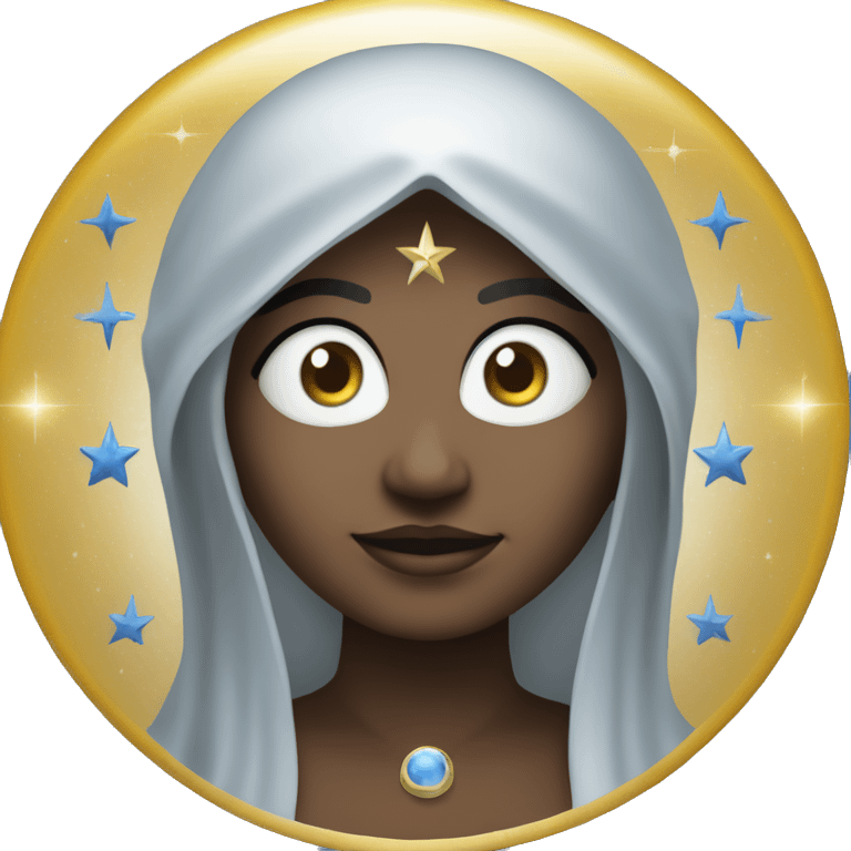 "High Priestess emoji: moon, stars, book, wisdom, intuition, mystery, silver, blue, veil." emoji