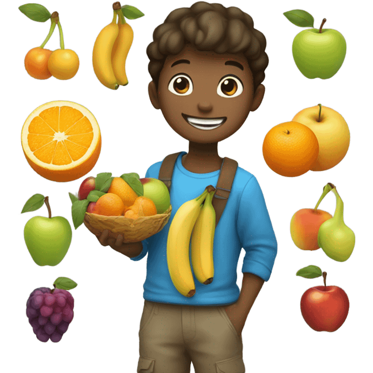 smiling boy with fruit emoji