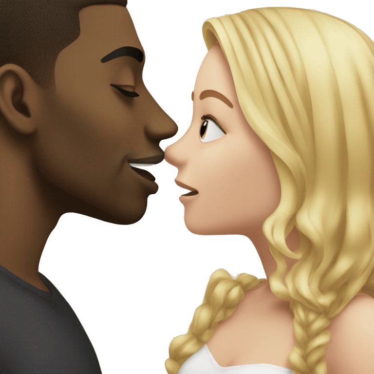 Blonde girl with Black guy  kissing emoji