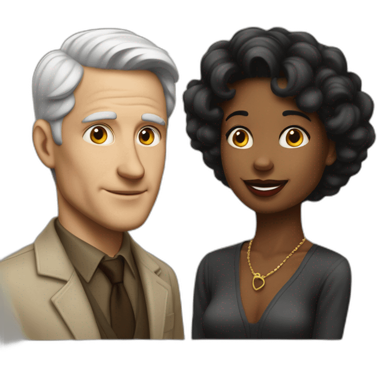 white man in late 50ties in love with younger-black-woman emoji