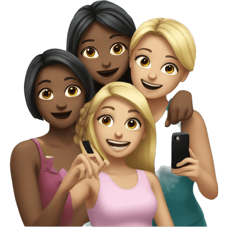 three girls taking a selfie emoji