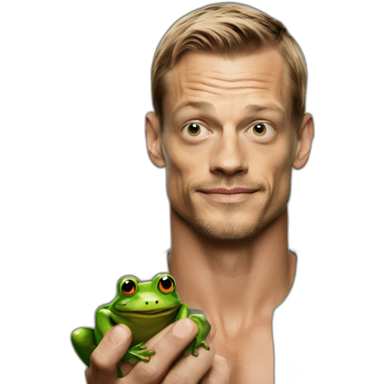 Joel Kinnaman holding a frog emoji