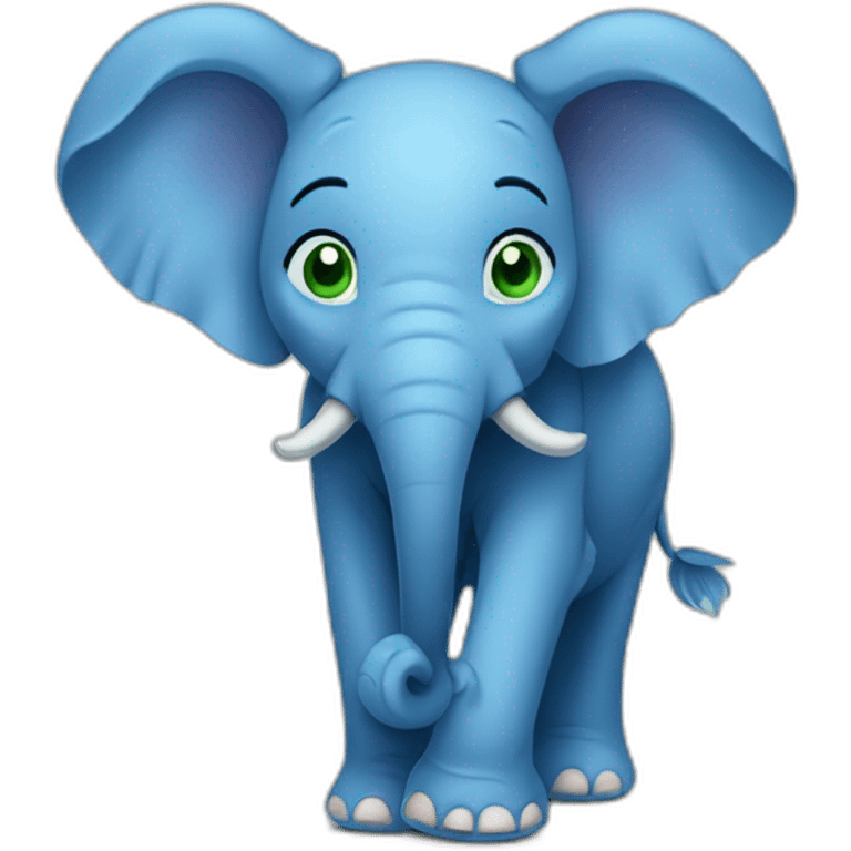 blue elephant with big ears and a long trunk and big green eyes emoji