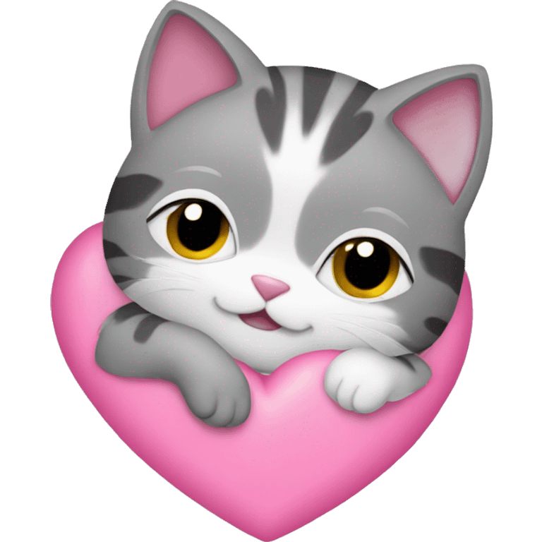 cute cats hugging with pink hearts around  emoji