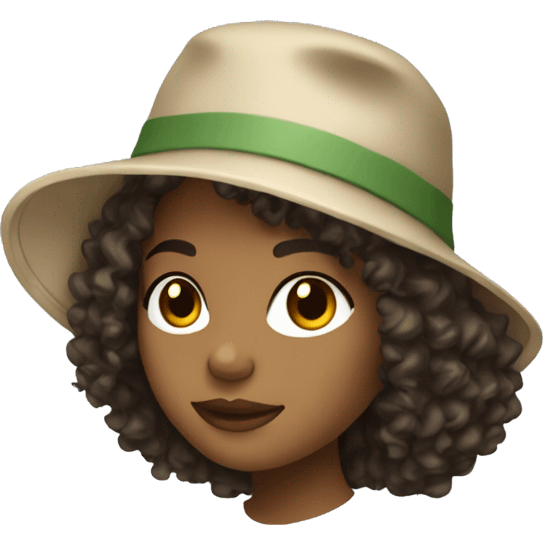 Dominican Girl with curly hair wearing a bucket hat and holding a glass emoji