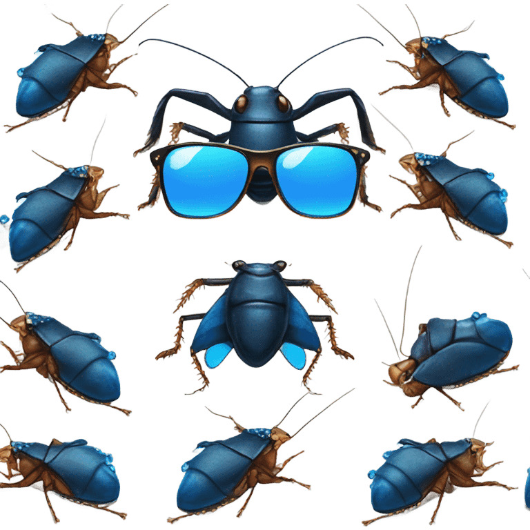 Blue bedazzled cockroach with sunglasses emoji