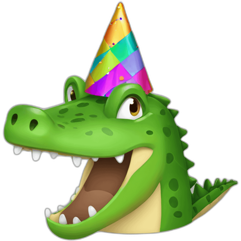 crocodile party hat and confeti emoji