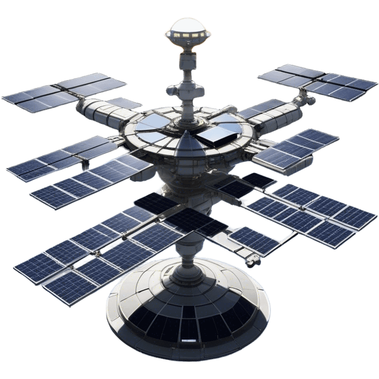  Cinematic Realistic Space Station – A highly detailed, sprawling orbital station with complex solar panels and intricate docking modules. The metallic structure glows faintly from reflected sunlight, with the curvature of Earth and the deep blackness of space in the background. emoji