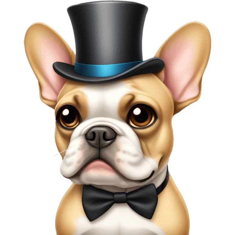 tan french bulldog wearing a top hat and a monocle and a bow tie  emoji