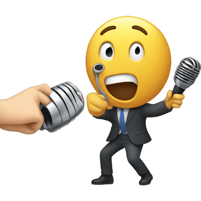 person with a microphone in the hand, is letting microphone fall down emoji