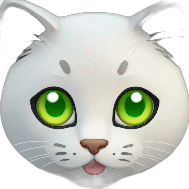 White red black cat with green eyes emoji