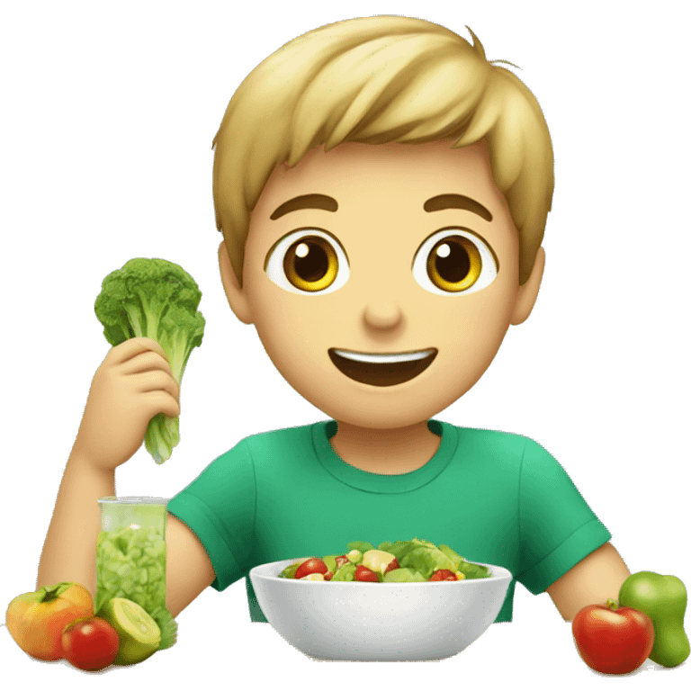 Young boy eating healthy food emoji