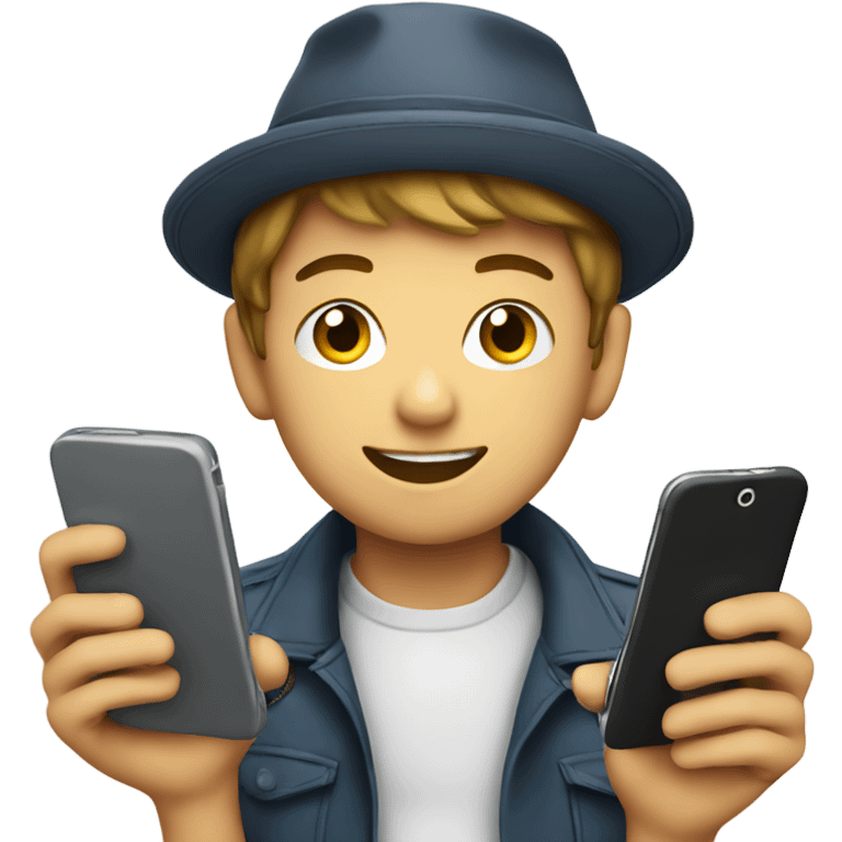 Boy with hat scrolling phone  emoji