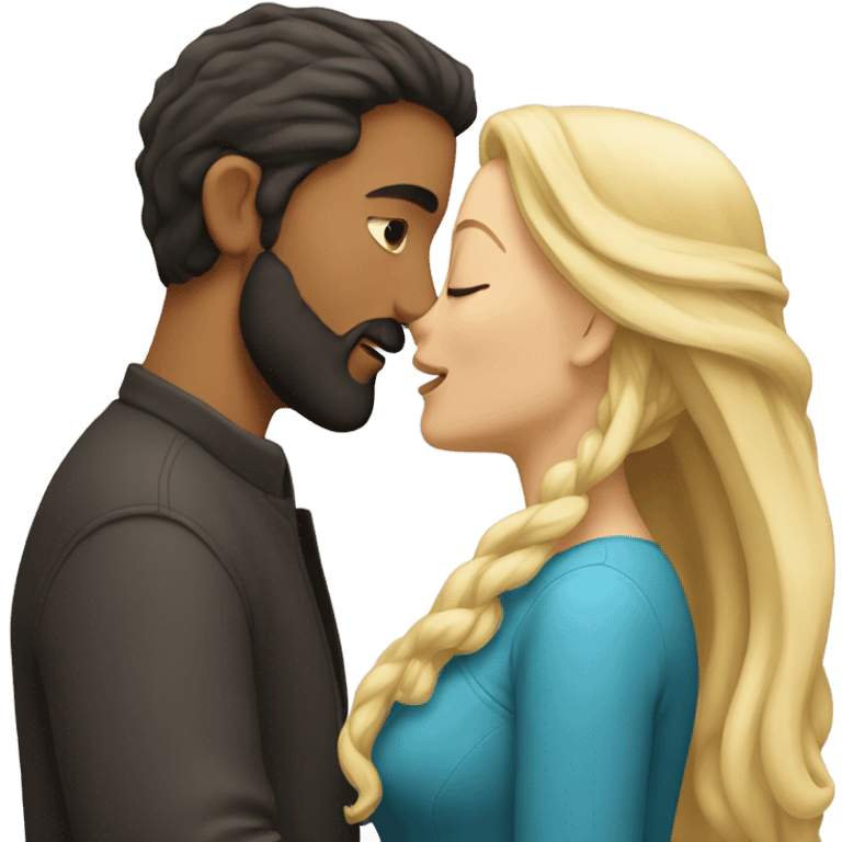 Man with dark hair and beard kissing white woman blonde long hair  emoji