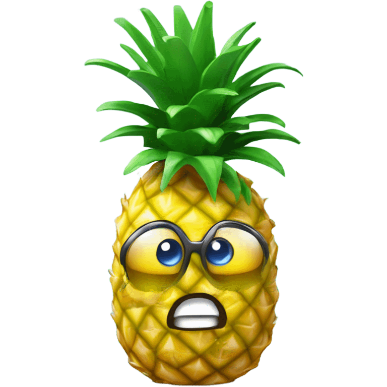 3D elegant pineapple🍍  with big shiny eyes 👀 pineapple holds mirror with its reflection 🪞🍍 emoji