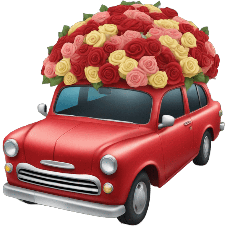 red car in the trunk many roses emoji