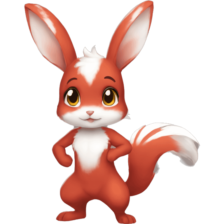 Anthro Sona Fakemon Full Body Red Rabbit Squirrel Chibi Cute  emoji