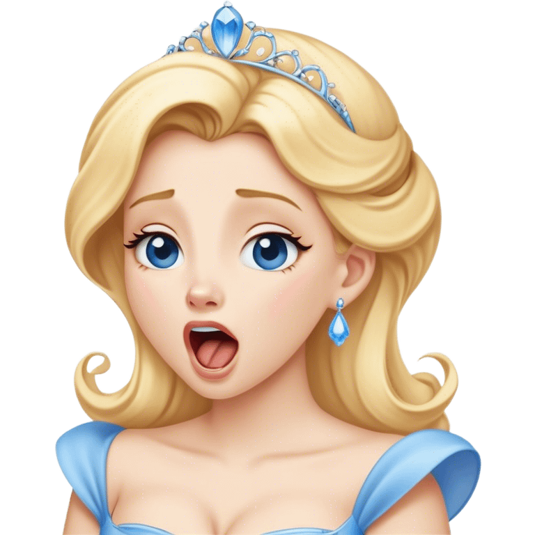 Cinematic Realistic Yawning Cinderella Portrait, showcasing lifelike porcelain skin and intricately detailed golden-blonde hair styled flawlessly as she mid-yawn reveals a moment of tender vulnerability. Her half-closed blue eyes and relaxed expression are rendered with natural, soft lighting that emphasizes the subtle textures of her face and the detailed, flowing fabric of her iconic gown. The scene glows with a cozy, authentic warmth that captures a rare, intimate moment of repose. emoji