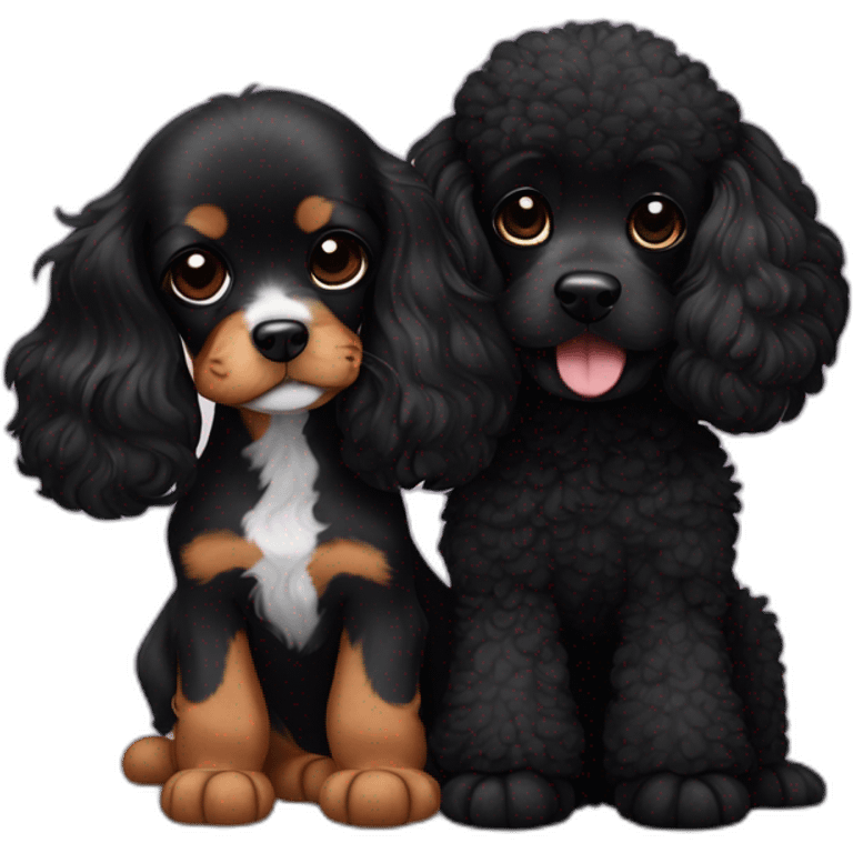 cavalier king charles spaniel and black poodle cuddle each other  emoji