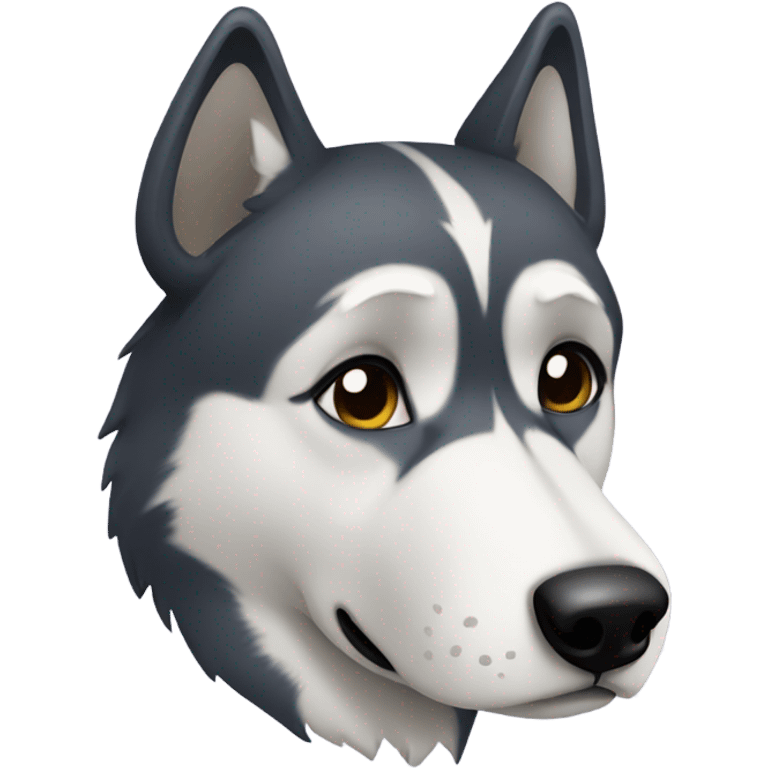 Huskey with a sad face emoji