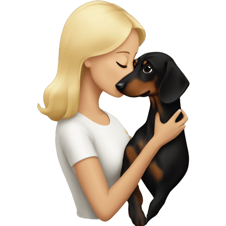 blonde woman kissing black and tan dachshund  emoji