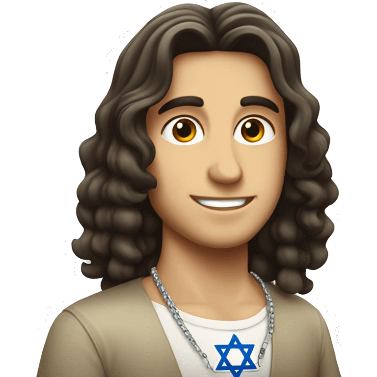 Jewish brunette man with Israel flag and necklace of star of David  emoji