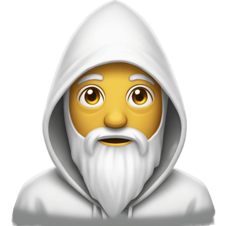 Wizard in white pointed hoodie with face covered and eye holes emoji