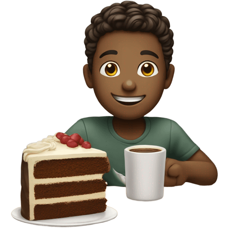 smiling boy in cake coffee emoji