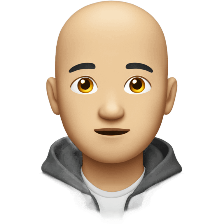  a bald, Asian man, deep in thought emoji