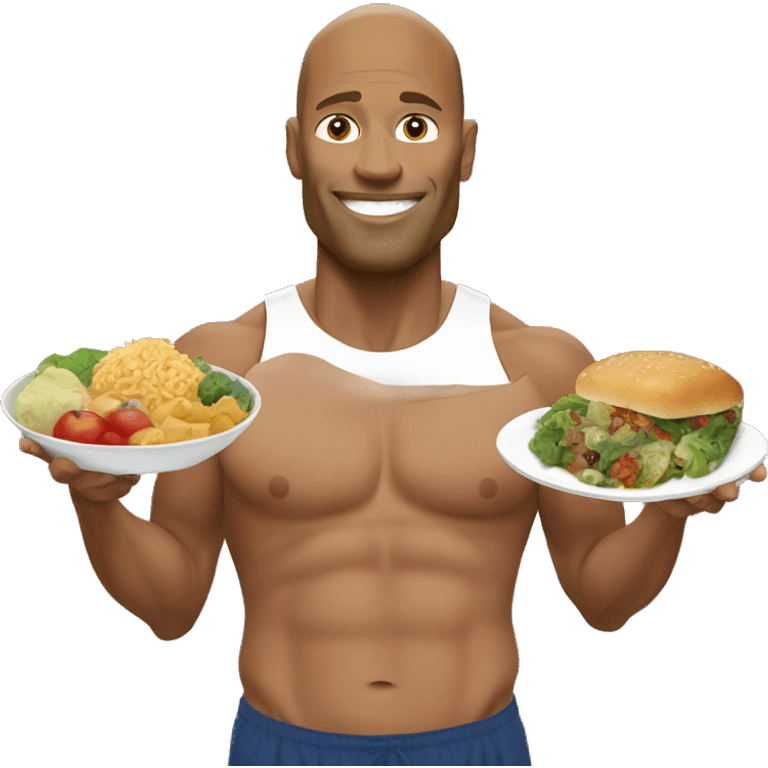 Fat david goggins with healthy meal emoji