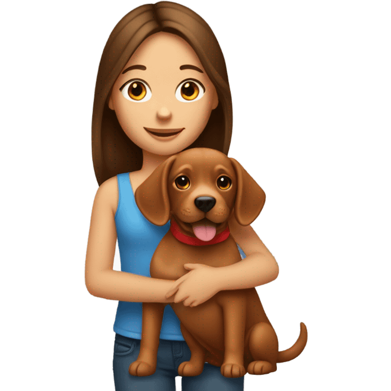 Brunette girl holding red lab dog emoji