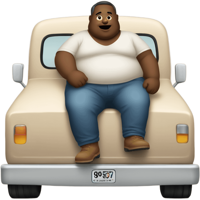 fat man sitting in the bed of a beige truck emoji