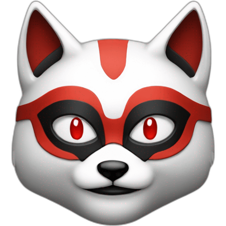 Hacker with Japanese red, black, white kitsune mask emoji