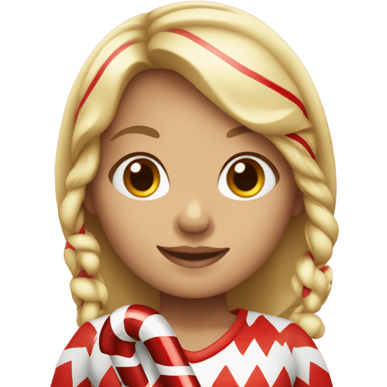 Blonde haired girl holding candy cane emoji