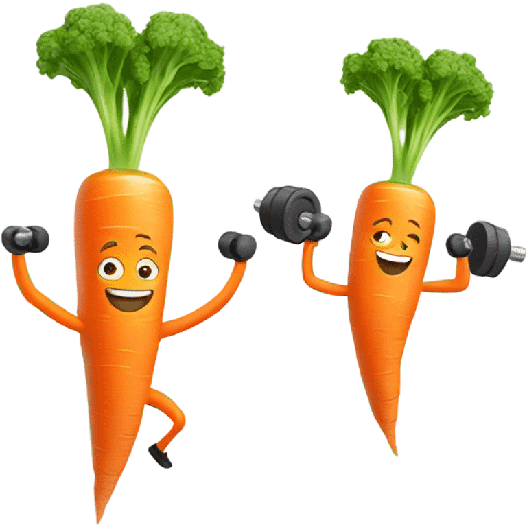 Generate an energetic carrot emoji wearing a sweatband, lifting tiny dumbbells, and looking motivated. emoji