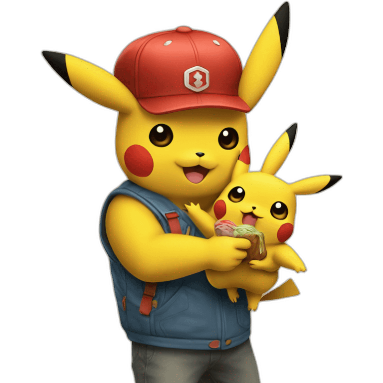 Pikachu holding Gambrinus emoji