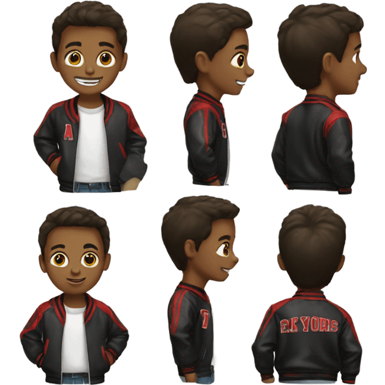 Boy wearing black and red varsity jacket emoji