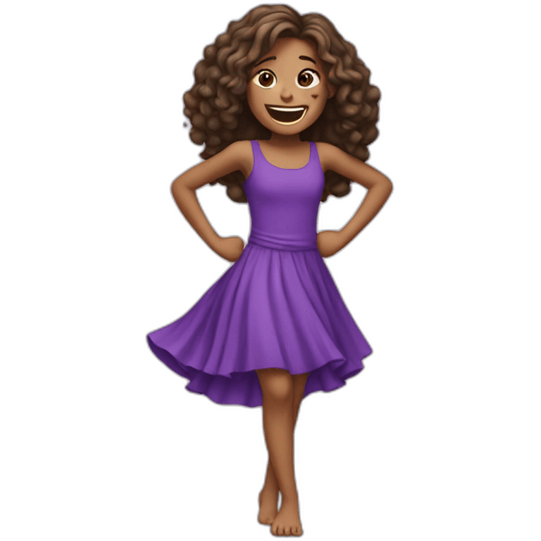 split hair girl with gap teeth dancing with a purple dress and purple top emoji